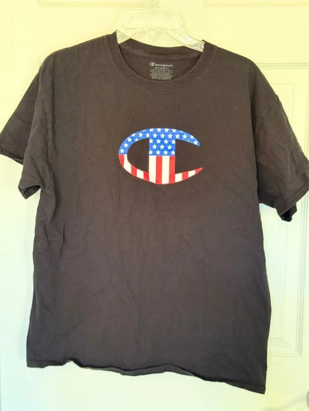 Champion USA Themed Champion Logo Black T-shirt Mens Unisex Large - Picture 2 of 6